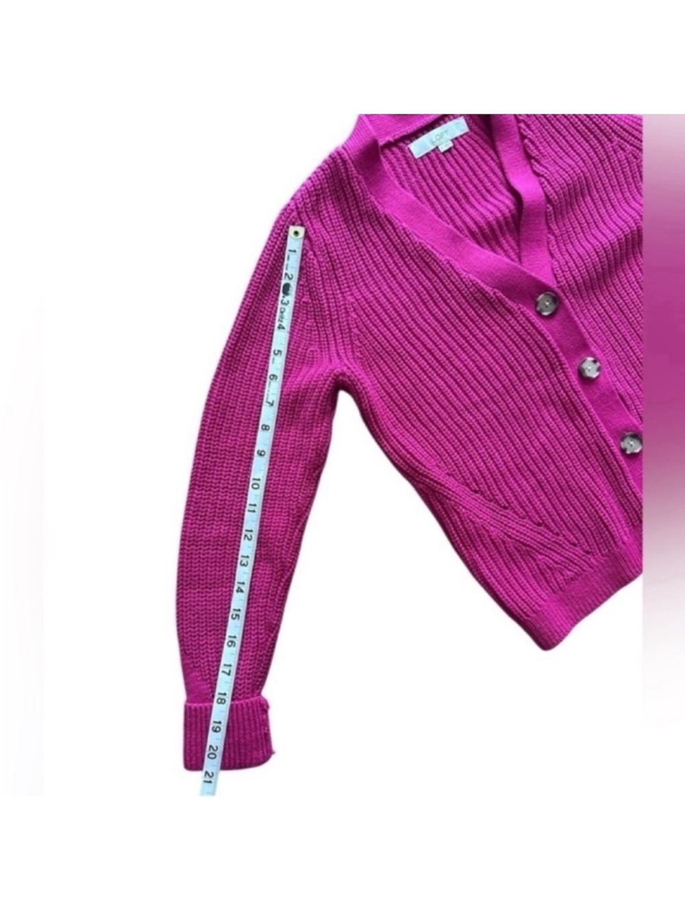 LOFT Bright Fuchsia Ribbed Button Cardigan - Picture 6 of 11